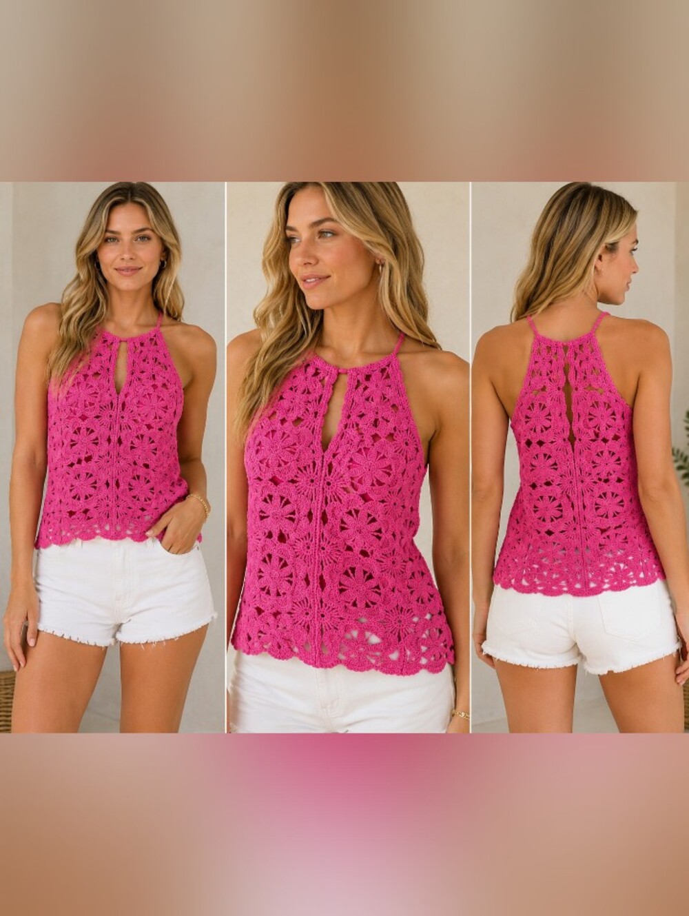 boston proper pink crochet floral lace halter top  nwot size s